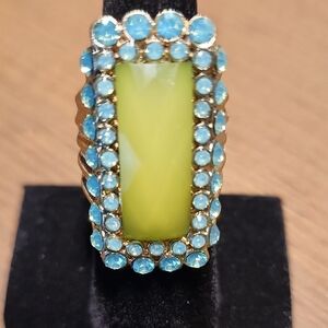 Gold and Blue Ornate Statement Ring